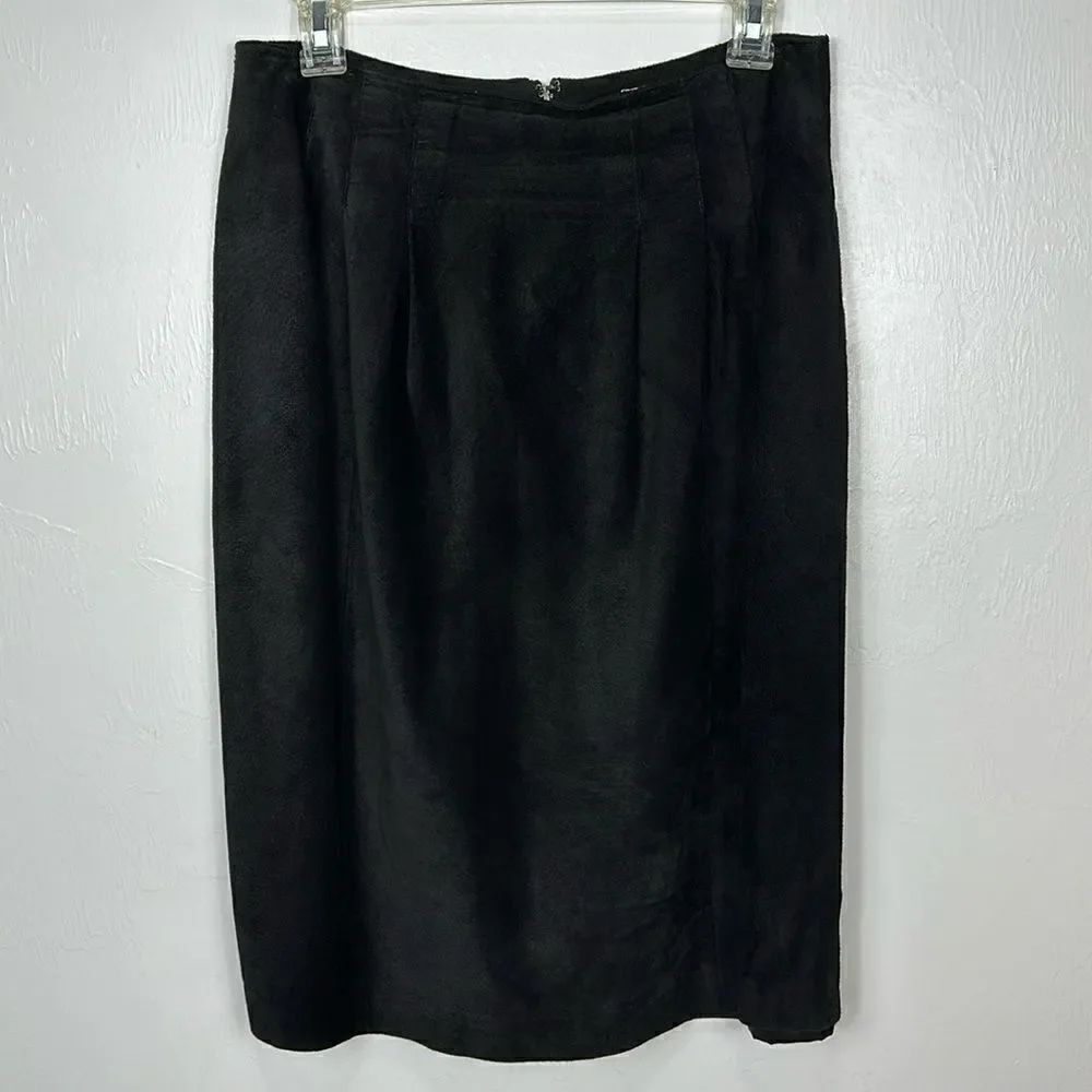 Lord & Taylor Black Silky Pig Suede Leather Midi Pencil Skirt Size 10